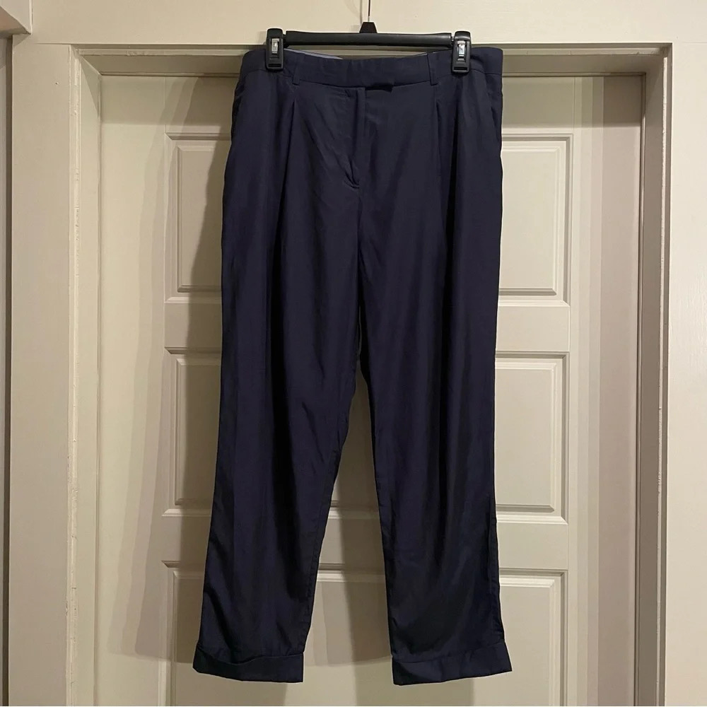 COS Navy Blue Pleated Cuffed Trousers Size 8